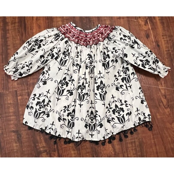 Le' Za Me Smocked Paisley Print Bishop Dress Summer Sz 24m - Pom Poms - Picture 1 of 5